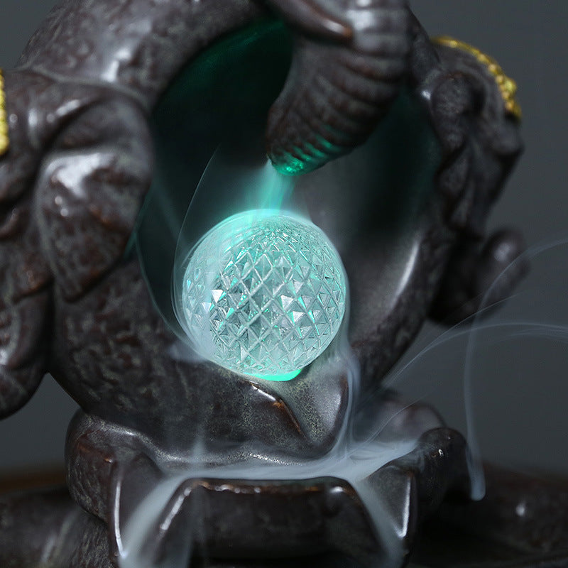 Ceramic Backflow Incense Burner with LED Light,Ganesha Elephant Design,Home Décor,Oriental Zen Style